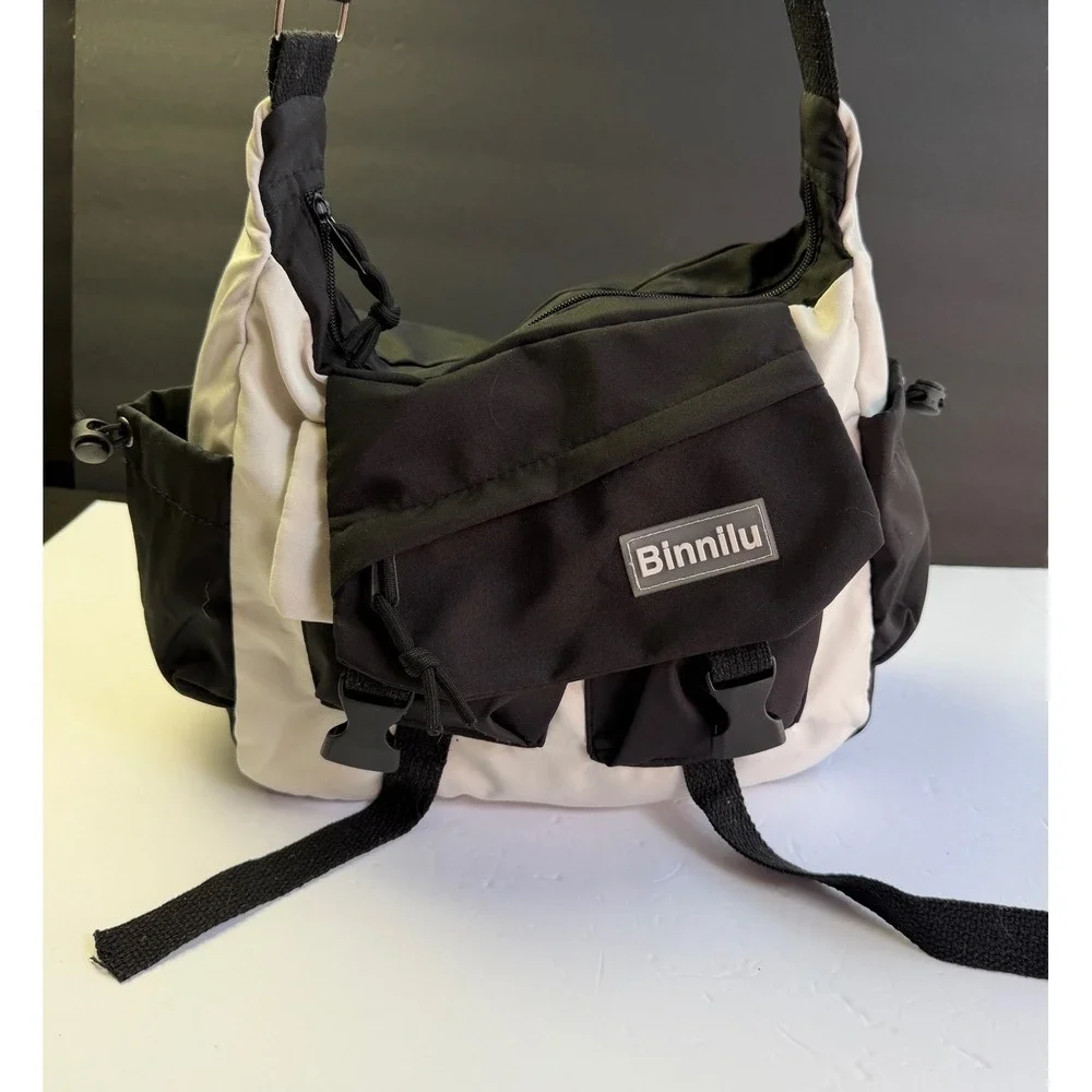 Binnilu Crossbody Bag Black White Utility Techwear Gorpcore Messenger Purse